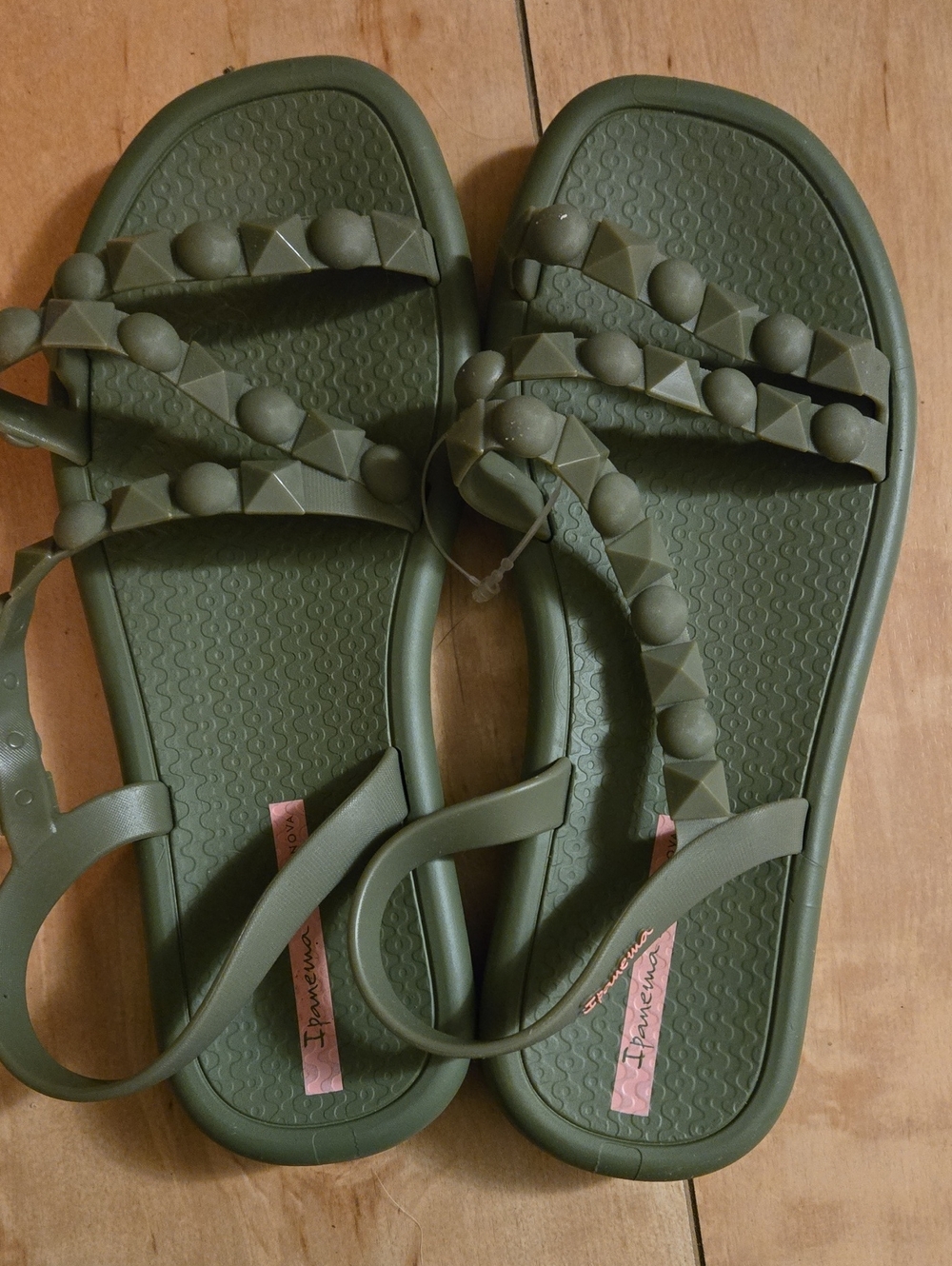 Ipanema Olive Green Studded Slide Sandals for Women Size 8